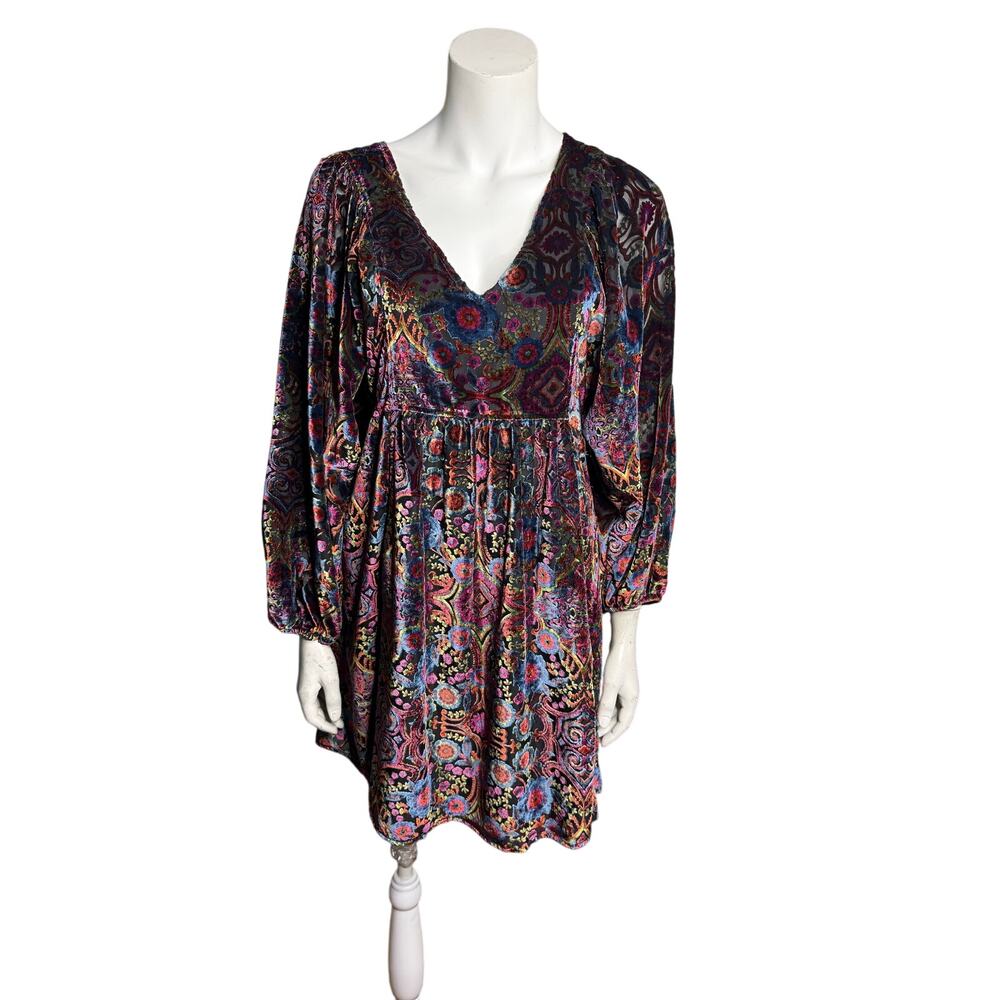 Anthropologie Mona Dress Women's XS Burnout Velvet Multicolor Whimsigoth Boho